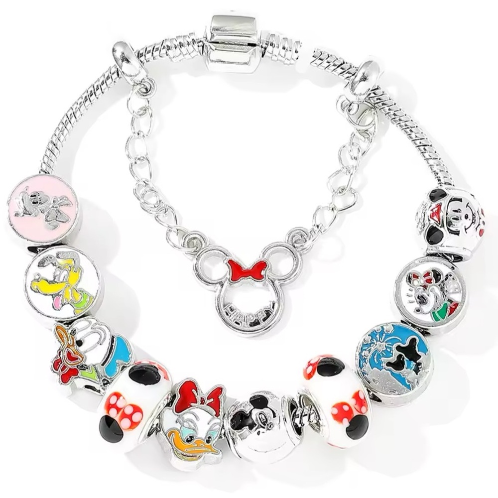 NEW Minnie Mouse Silver Charm Bracelet with Cartoon Characters